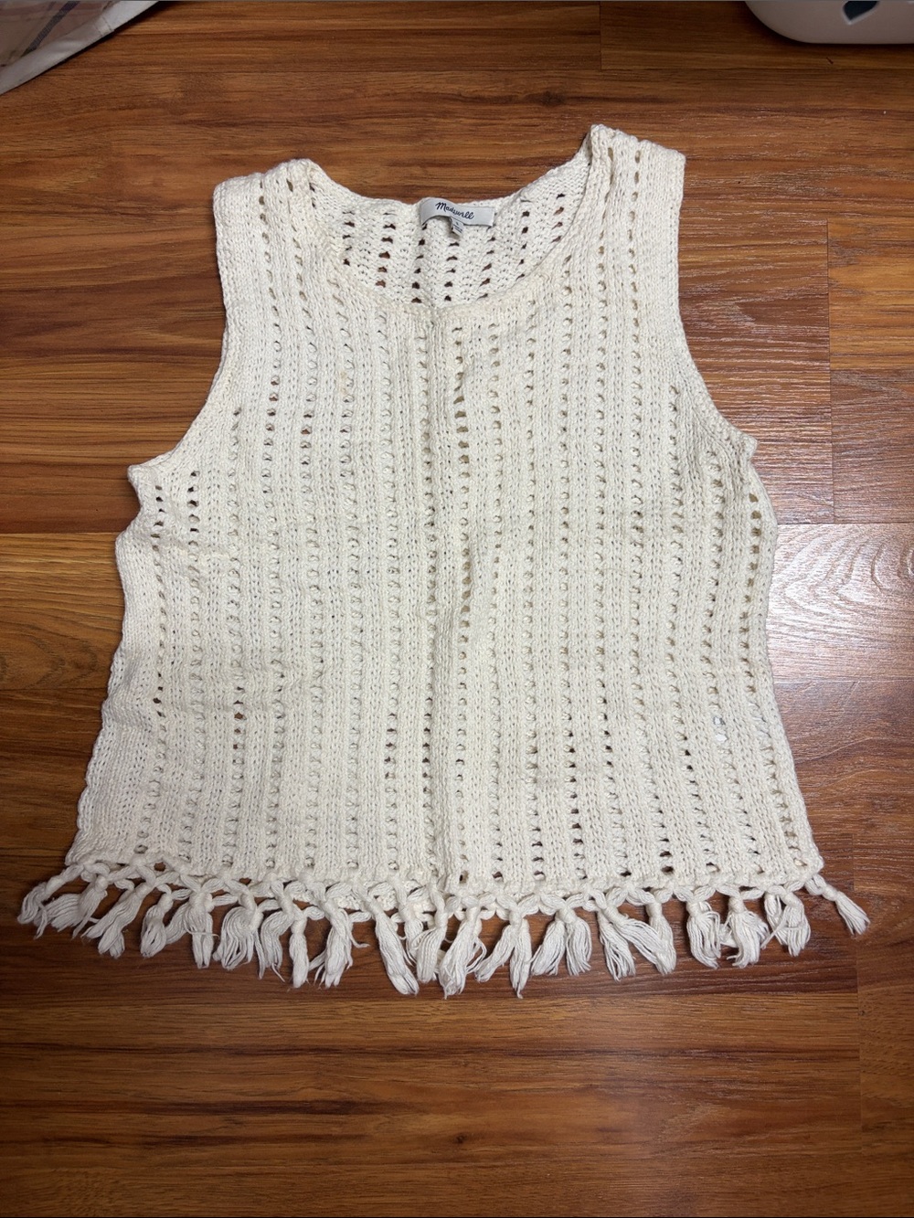 Madewell Cream Crochet Fringe Knit Tank